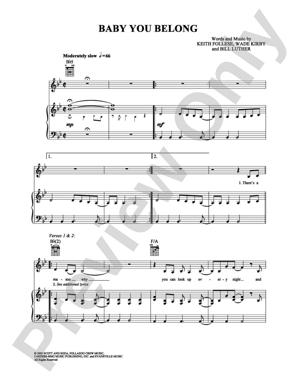 Baby You Belong: Piano/Vocal/Chords Digital Sheet Music