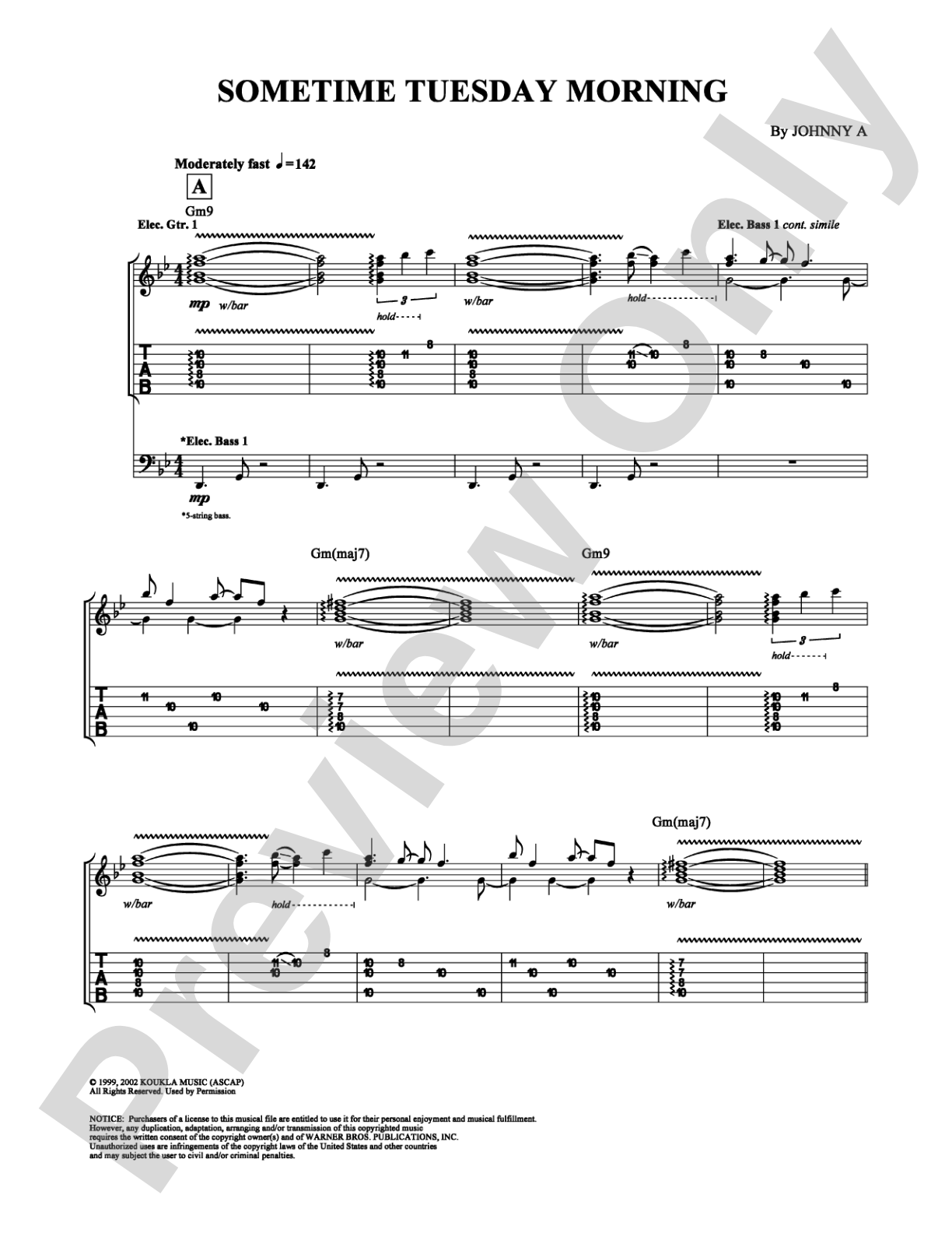 Sometime Tuesday Morning: Guitar TAB Digital Sheet Music