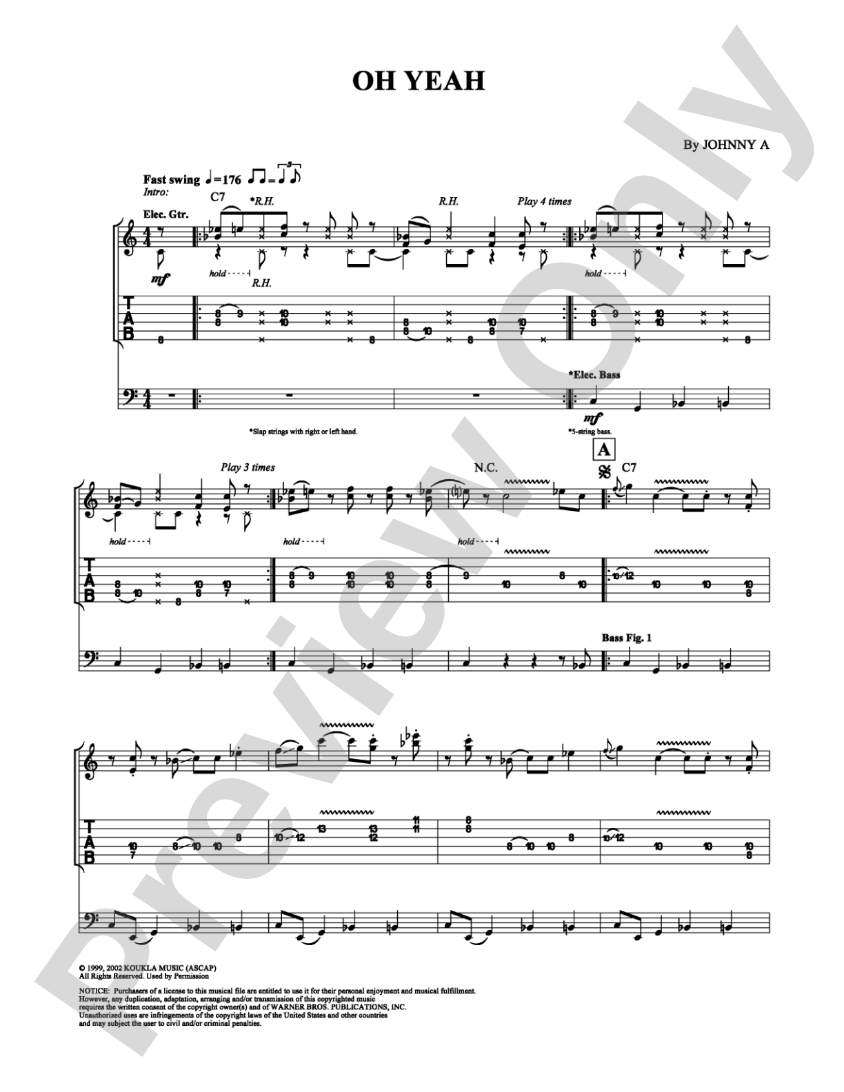 Oh Yeah: Guitar TAB Digital Sheet Music