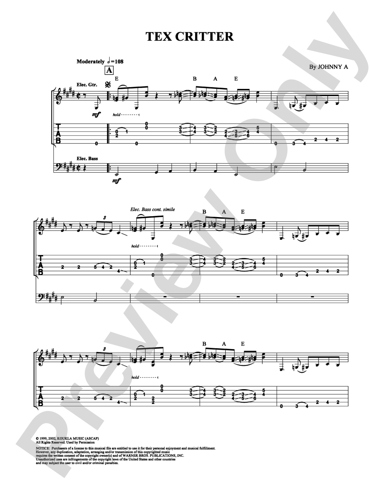 Tex Critter: Guitar TAB Digital Sheet Music