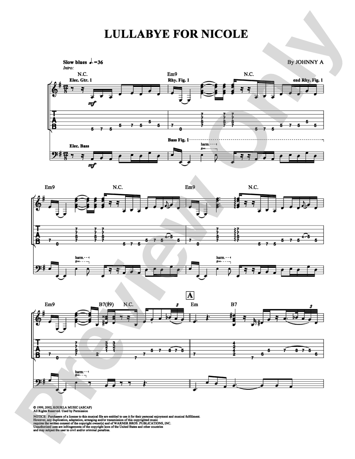 Lullabye for Nicole: Guitar TAB Digital Sheet Music