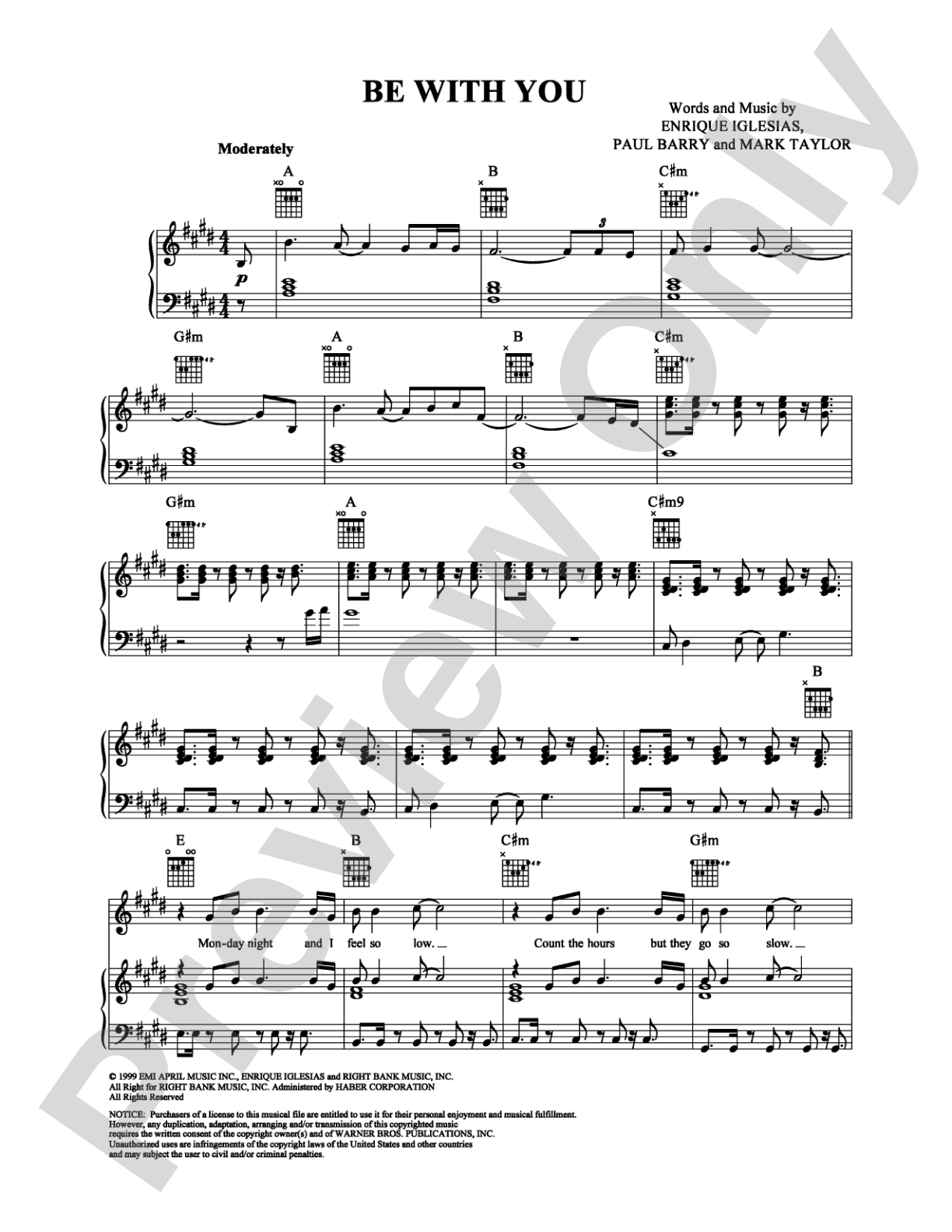 Be With You: Piano/Vocal/Chords Digital Sheet Music