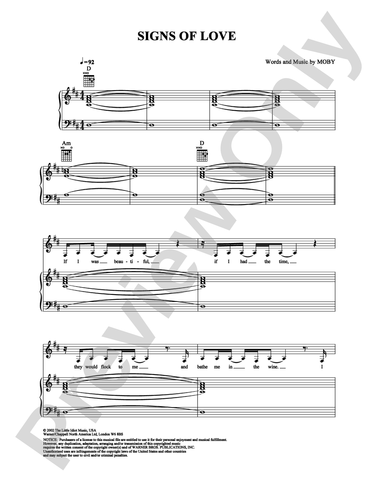 Signs of Love: Piano/Vocal/Chords Digital Sheet Music
