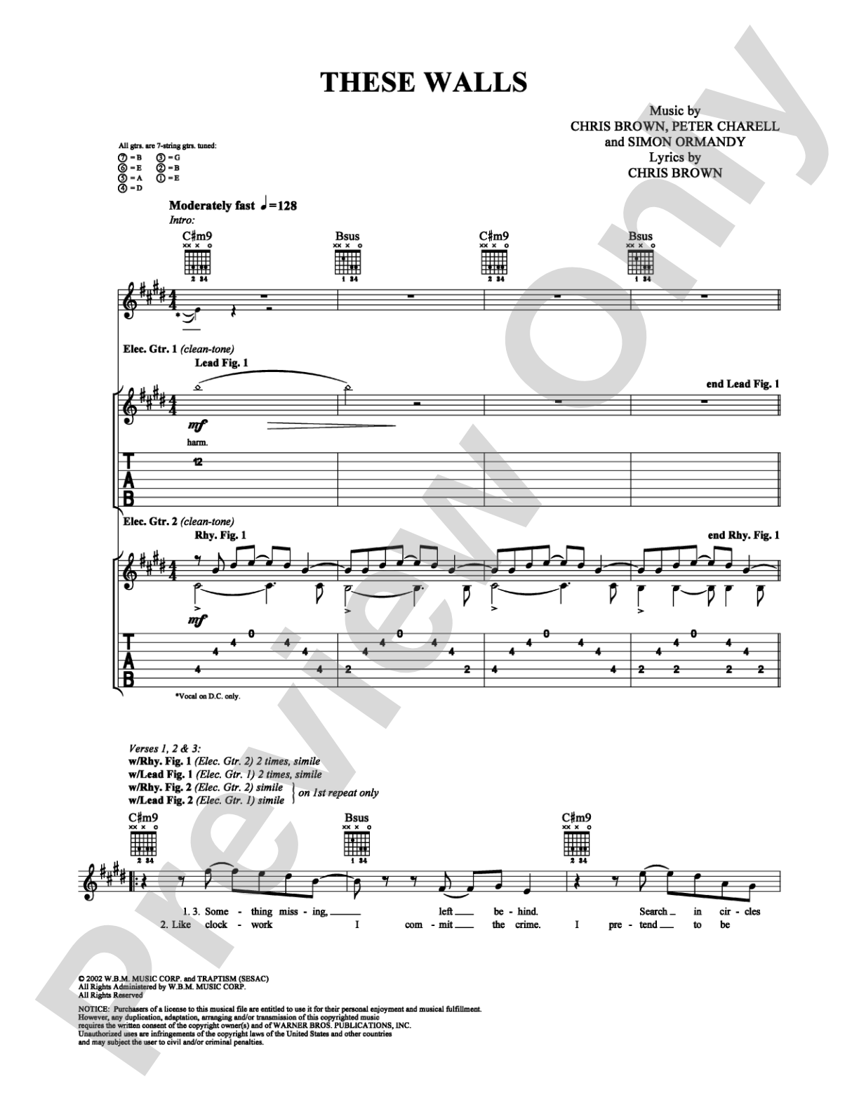 These Walls: Guitar TAB Digital Sheet Music