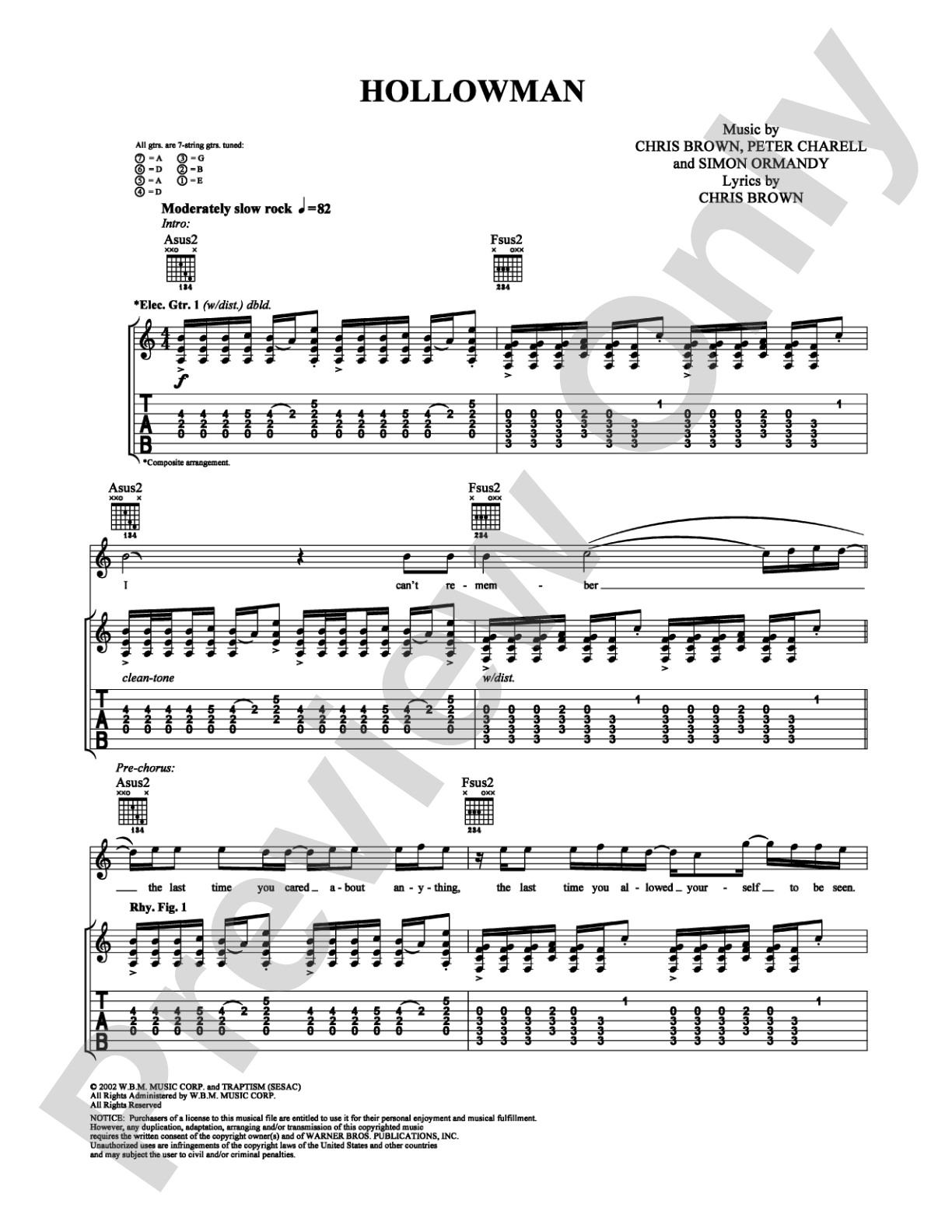 Hollowman: Guitar TAB Digital Sheet Music