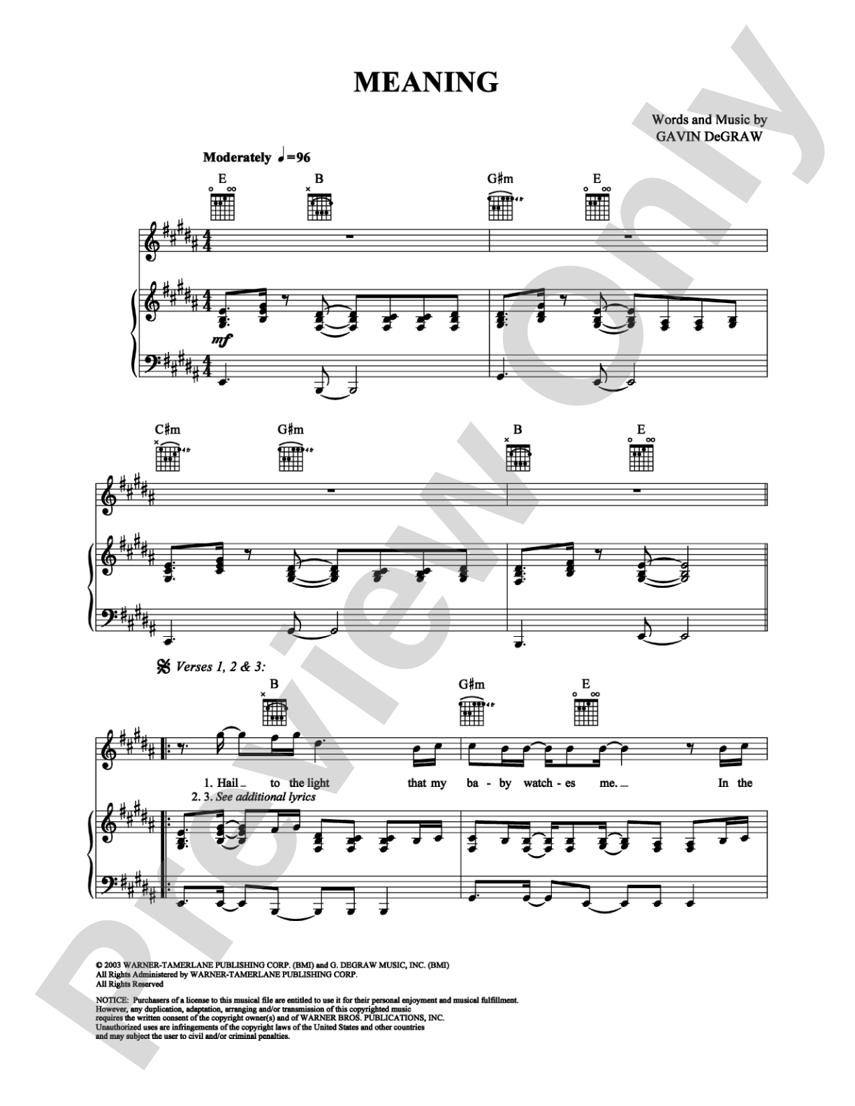 Meaning: Piano/Vocal/Chords Digital Sheet Music