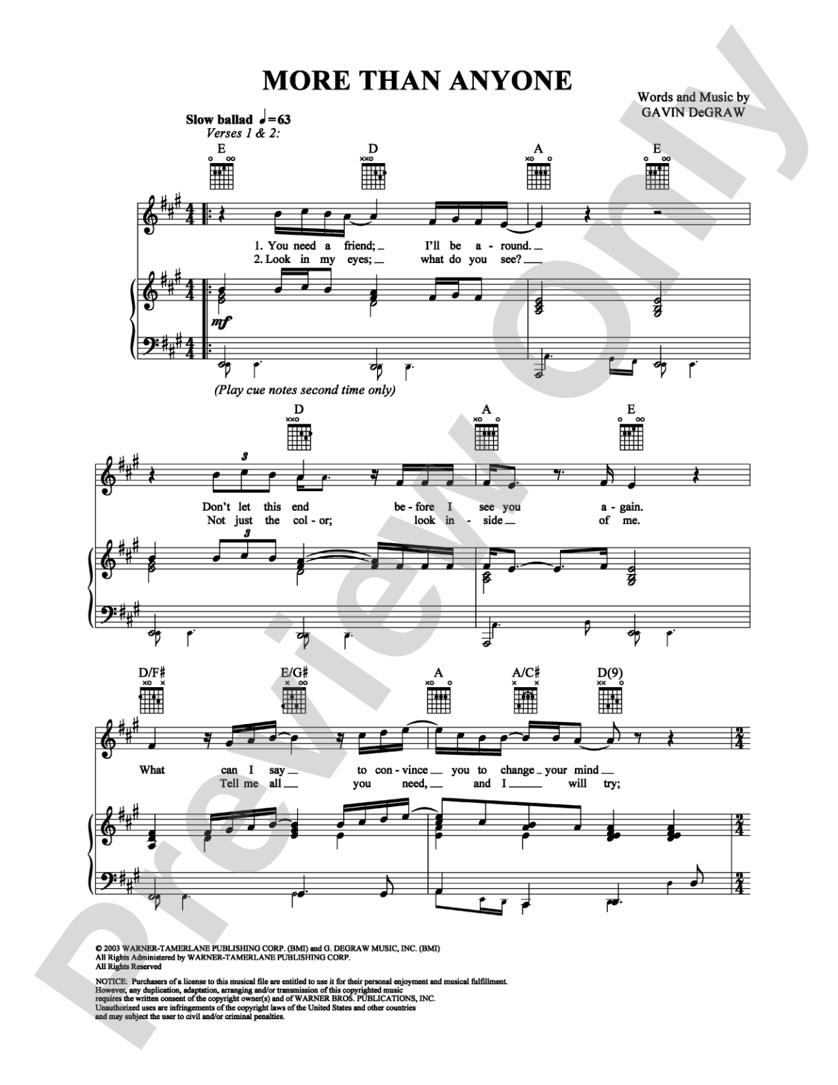 More Than Anyone: Piano/Vocal/Chords Digital Sheet Music