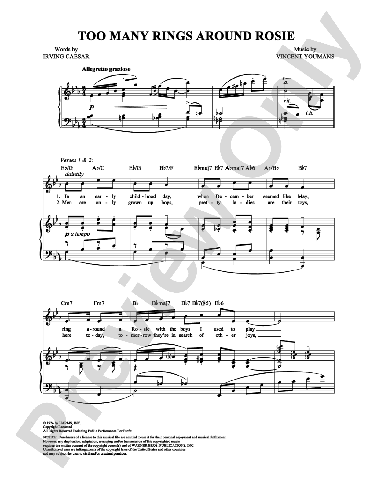 Too Many Rings Around Rosie: Piano/Vocal/Chords Digital Sheet Music