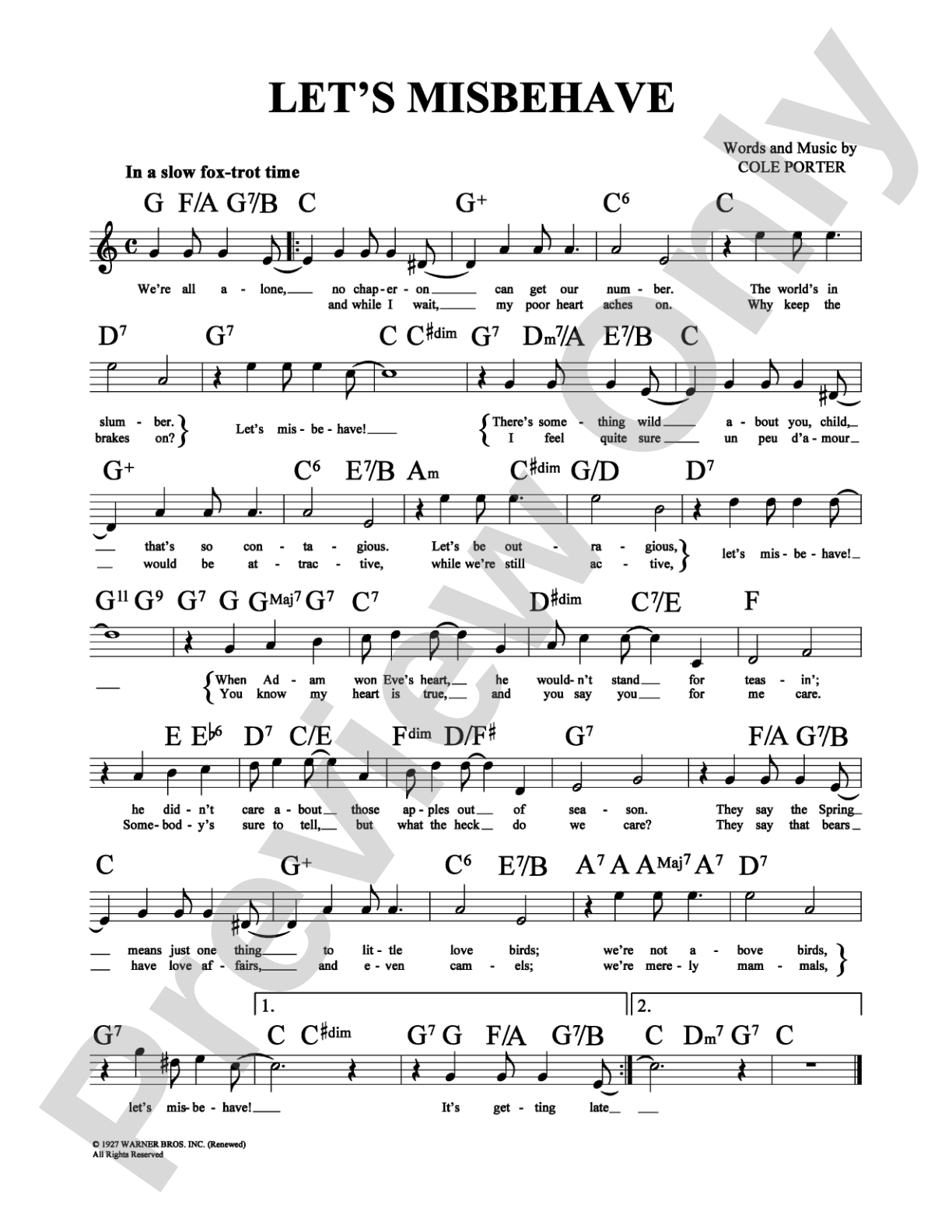 Let's Misbehave: Lead Sheet Digital Sheet Music