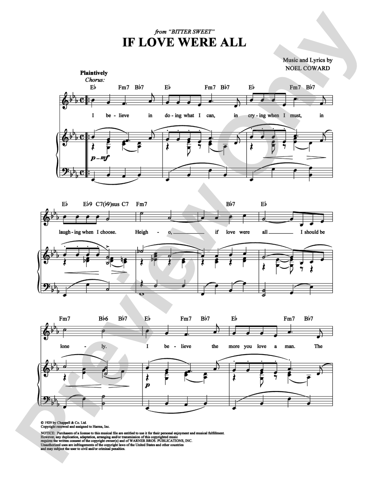 If Love Were All: Piano/Vocal/Chords Digital Sheet Music