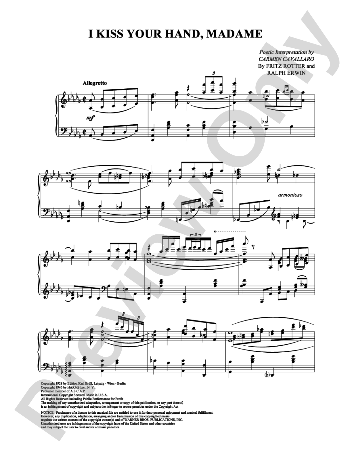 I Kiss Your Hand, Madame: Piano Digital Sheet Music