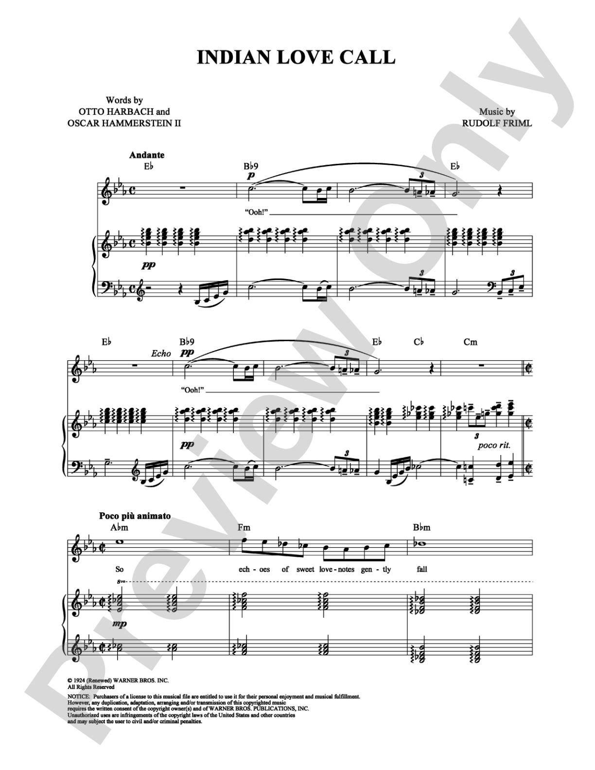 Indian Love Call: Piano/Vocal/Chords Digital Sheet Music