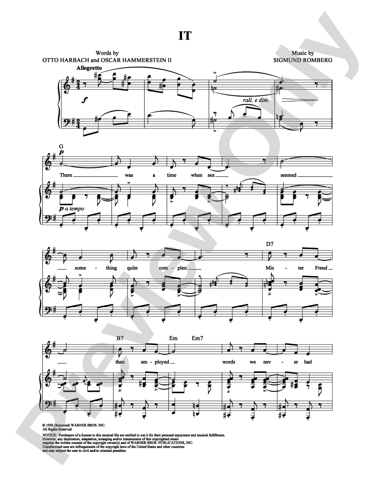 It: Piano/Vocal/Chords Digital Sheet Music