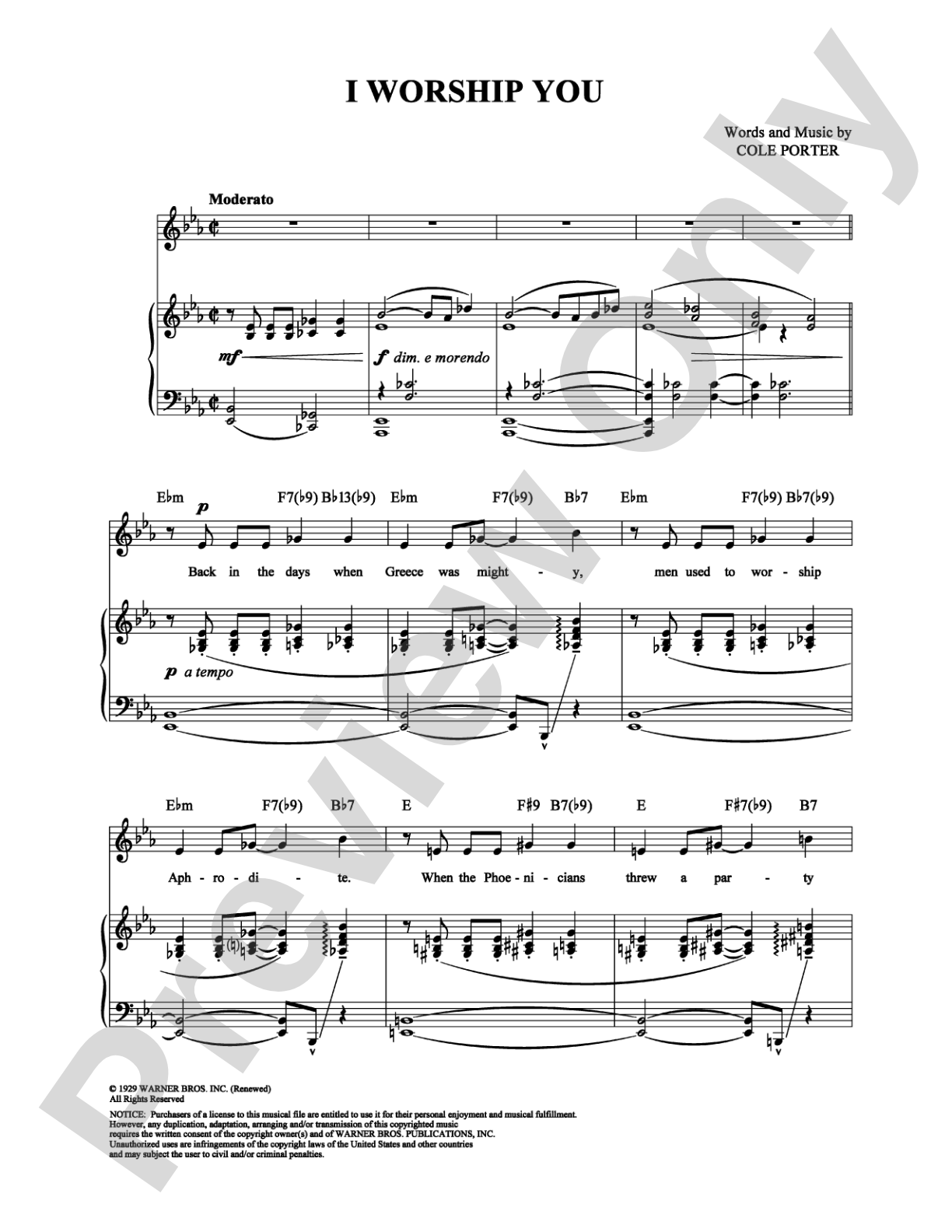 I Worship You: Piano/Vocal/Chords Digital Sheet Music