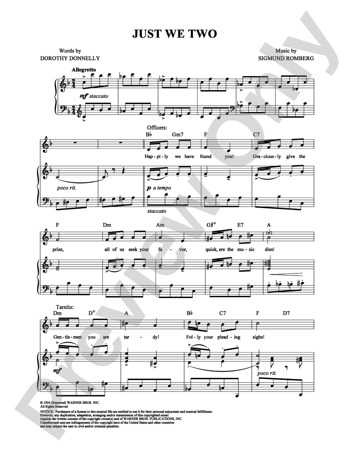Just We Two: Piano/Vocal/Chords Digital Sheet Music