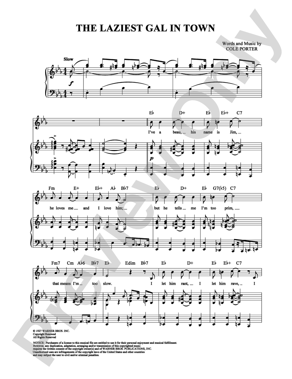 The Laziest Gal in Town: Piano/Vocal/Chords Digital Sheet Music