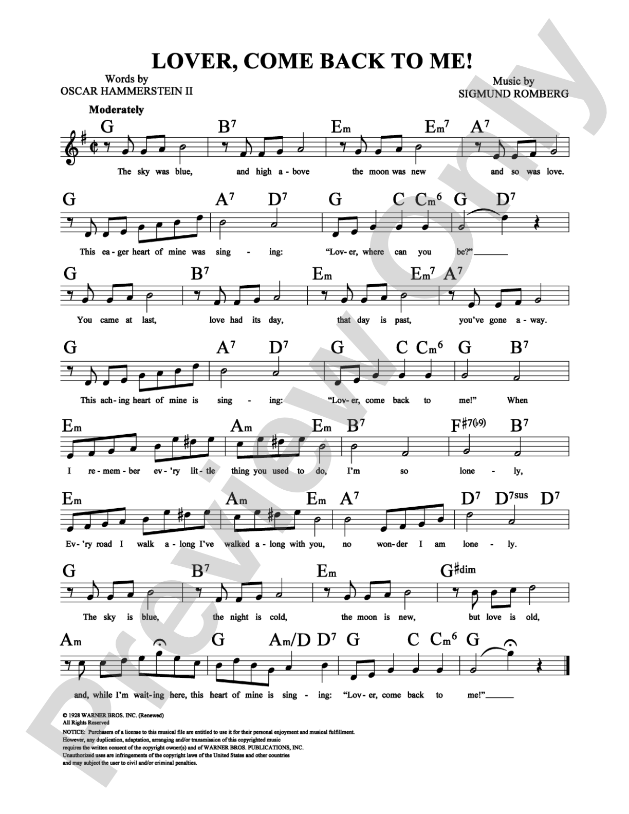 Lover, Come Back To Me!: Lead Sheet Digital Sheet Music