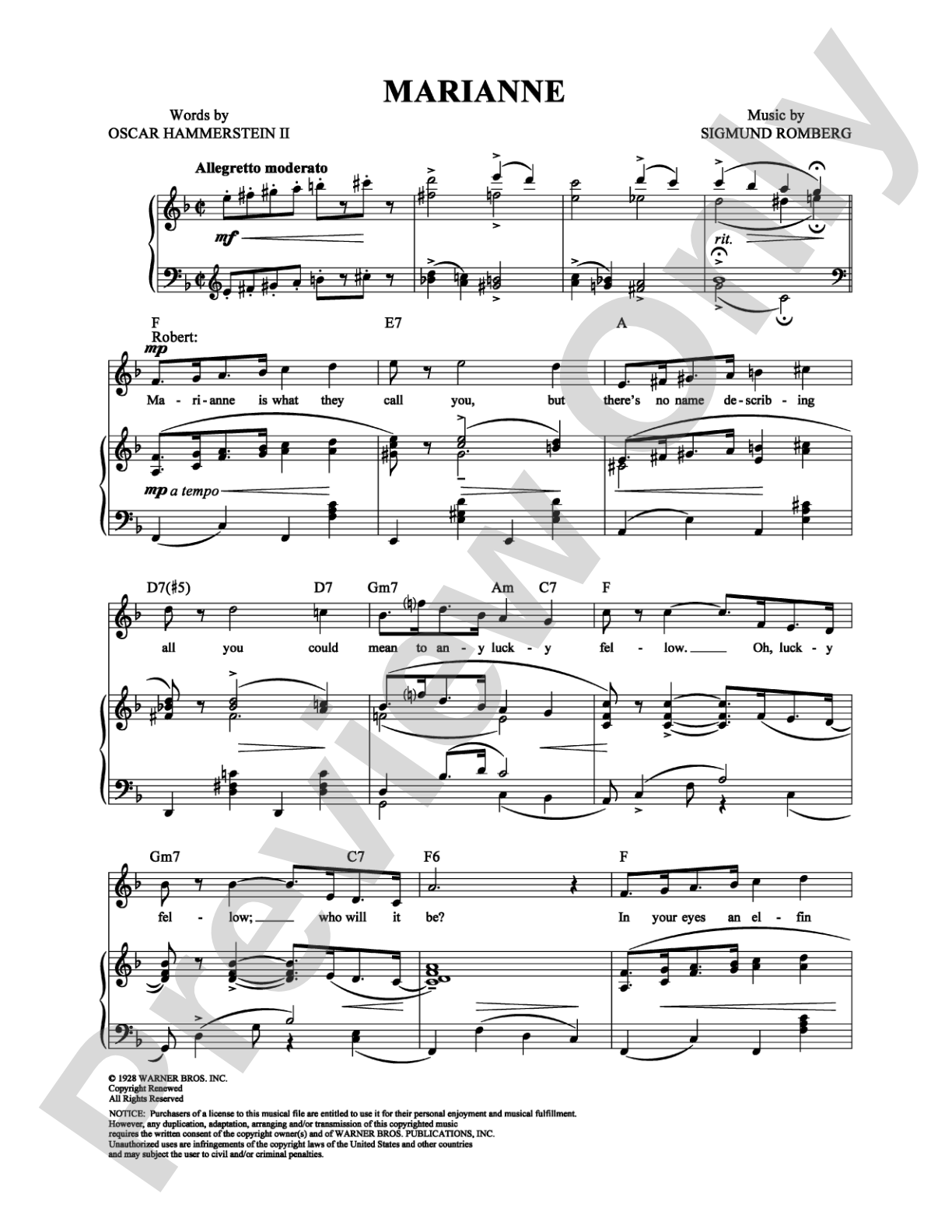 Marianne: Piano/Vocal/Chords Digital Sheet Music