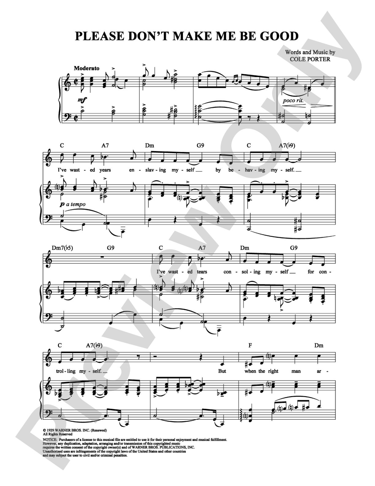 Please Don't Make Me Be Good: Piano/Vocal/Chords Digital Sheet Music