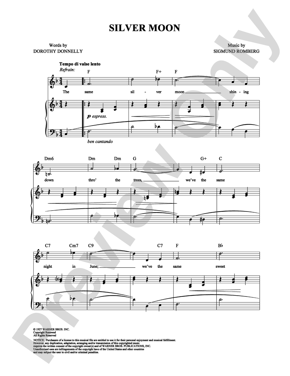 Silver Moon: Piano/Vocal/Chords Digital Sheet Music