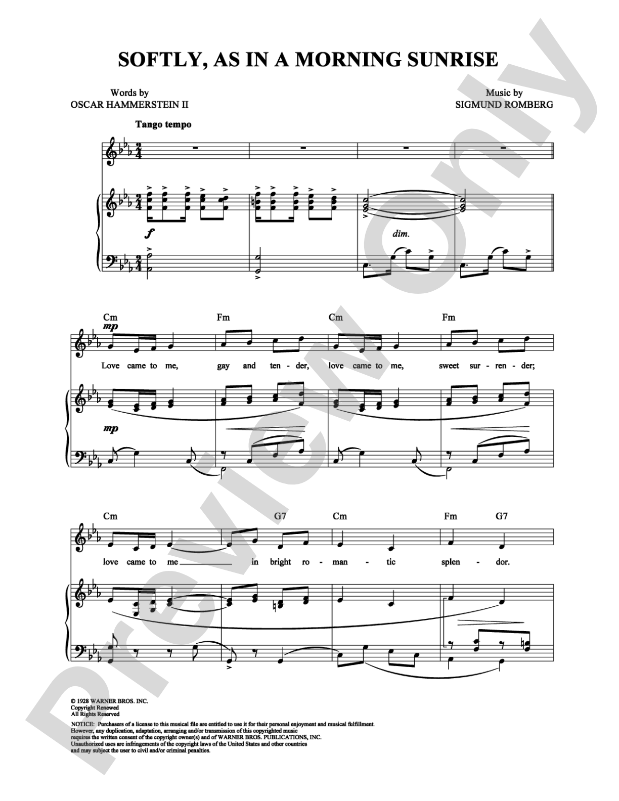 Softly, as in a Morning Sunrise: Piano/Vocal/Chords Digital Sheet Music