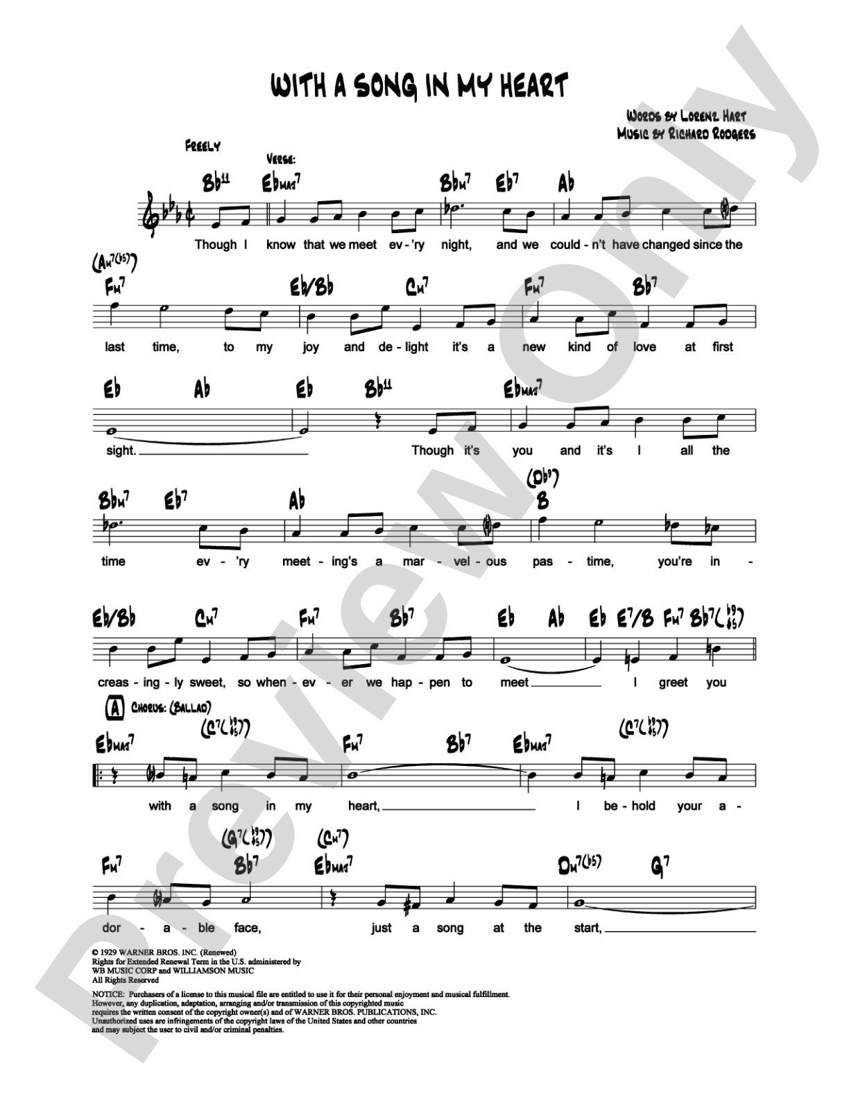 With a Song in My Heart: Lead Sheet Digital Sheet Music