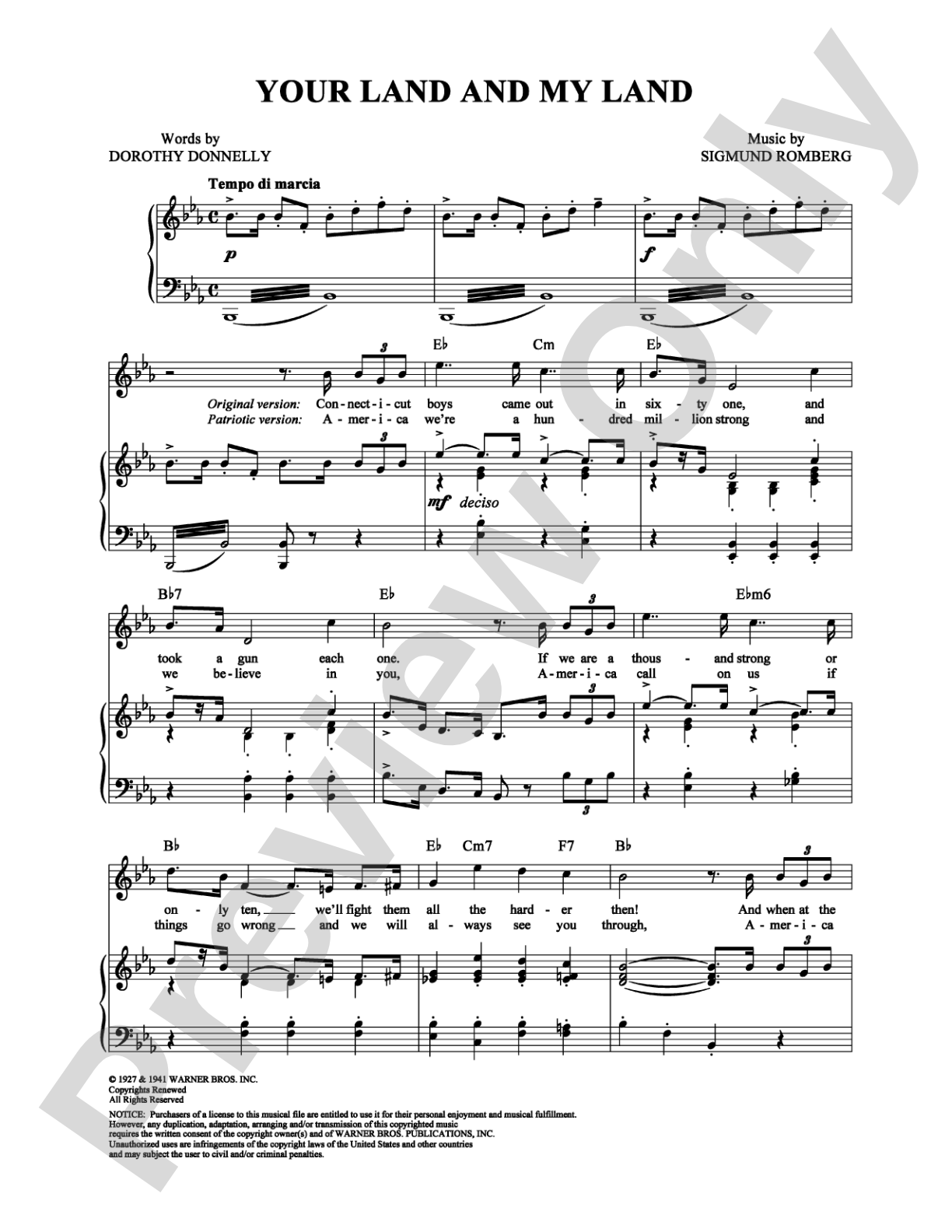 Your Land and My Land: Piano/Vocal/Chords Digital Sheet Music
