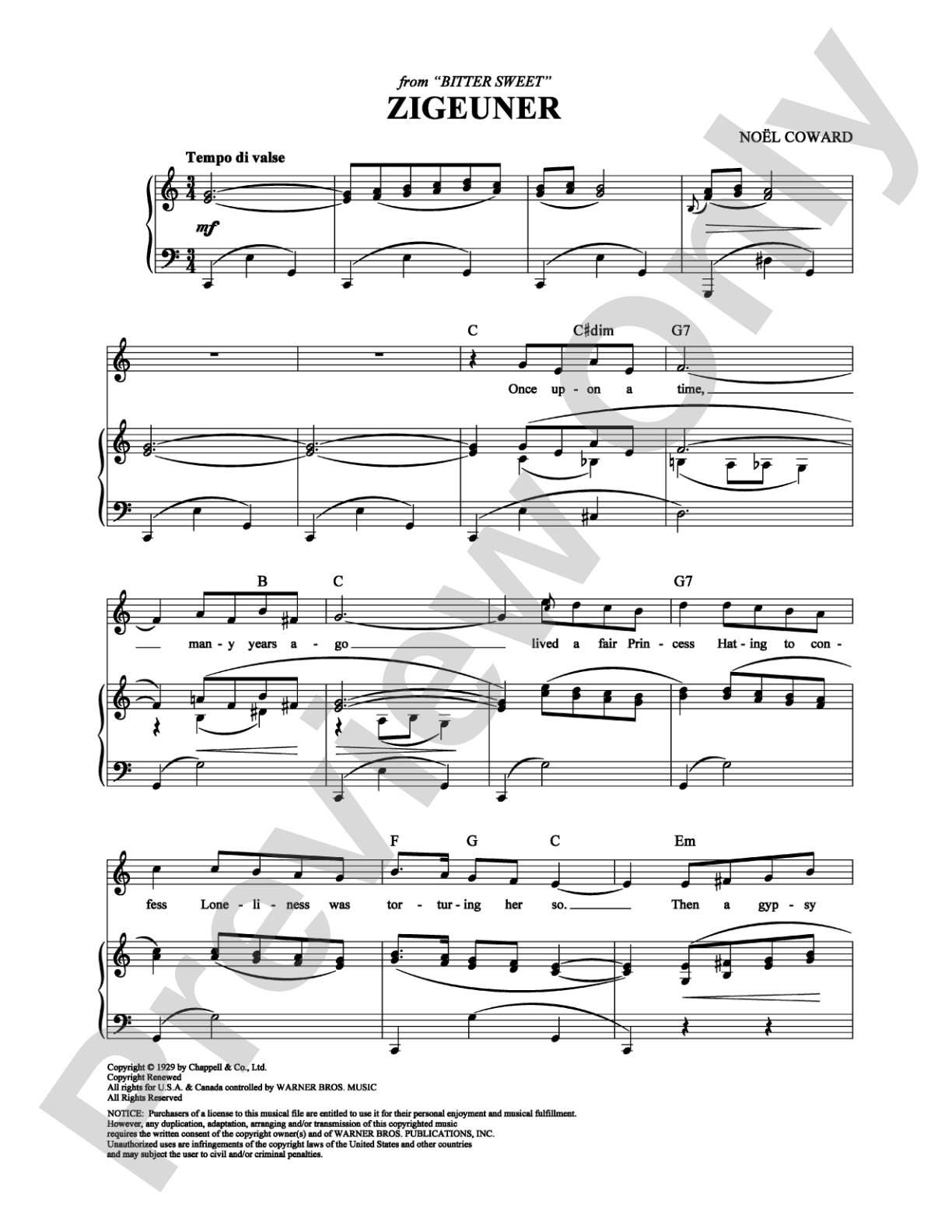 Zigeuner: Piano/Vocal/Chords Digital Sheet Music