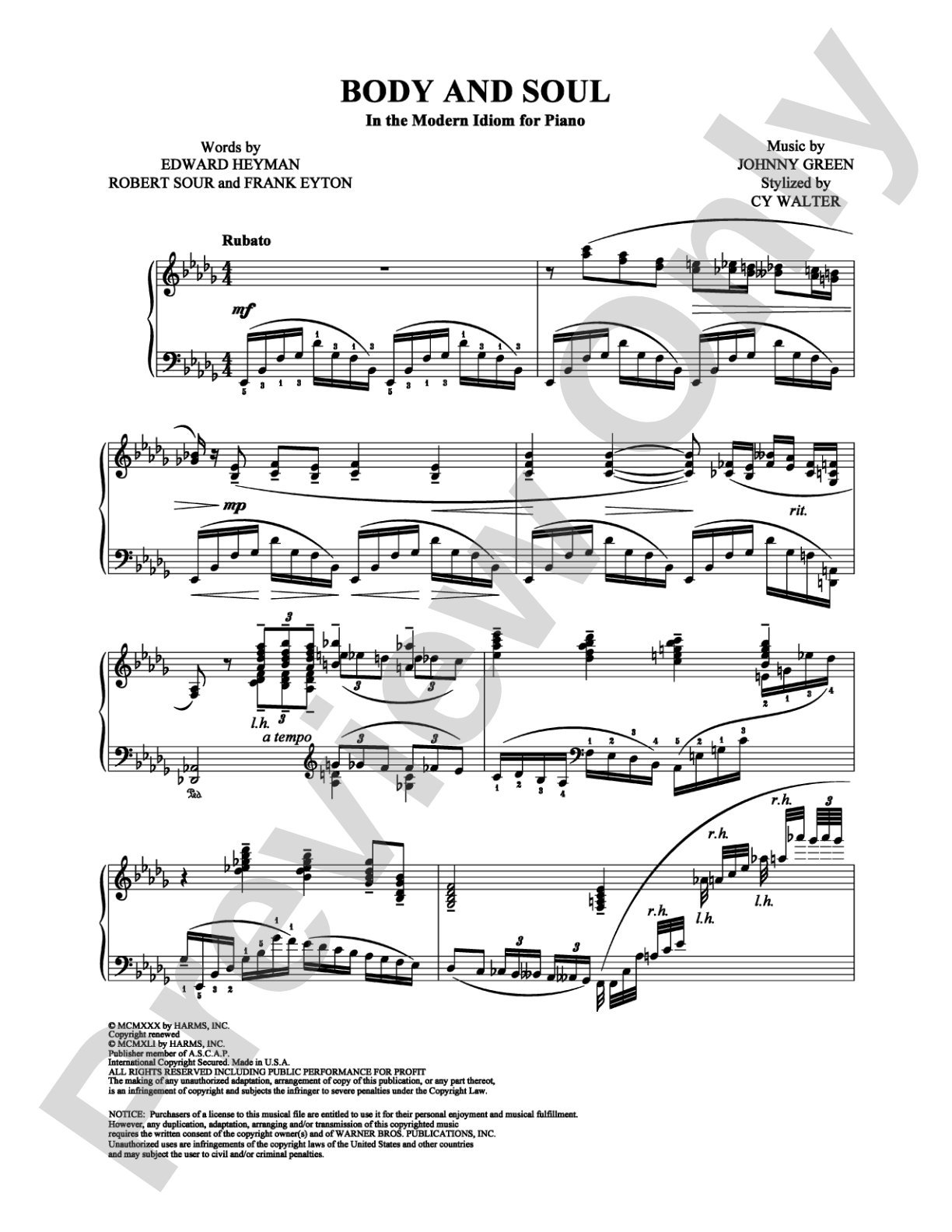 Body and Soul: Piano Digital Sheet Music