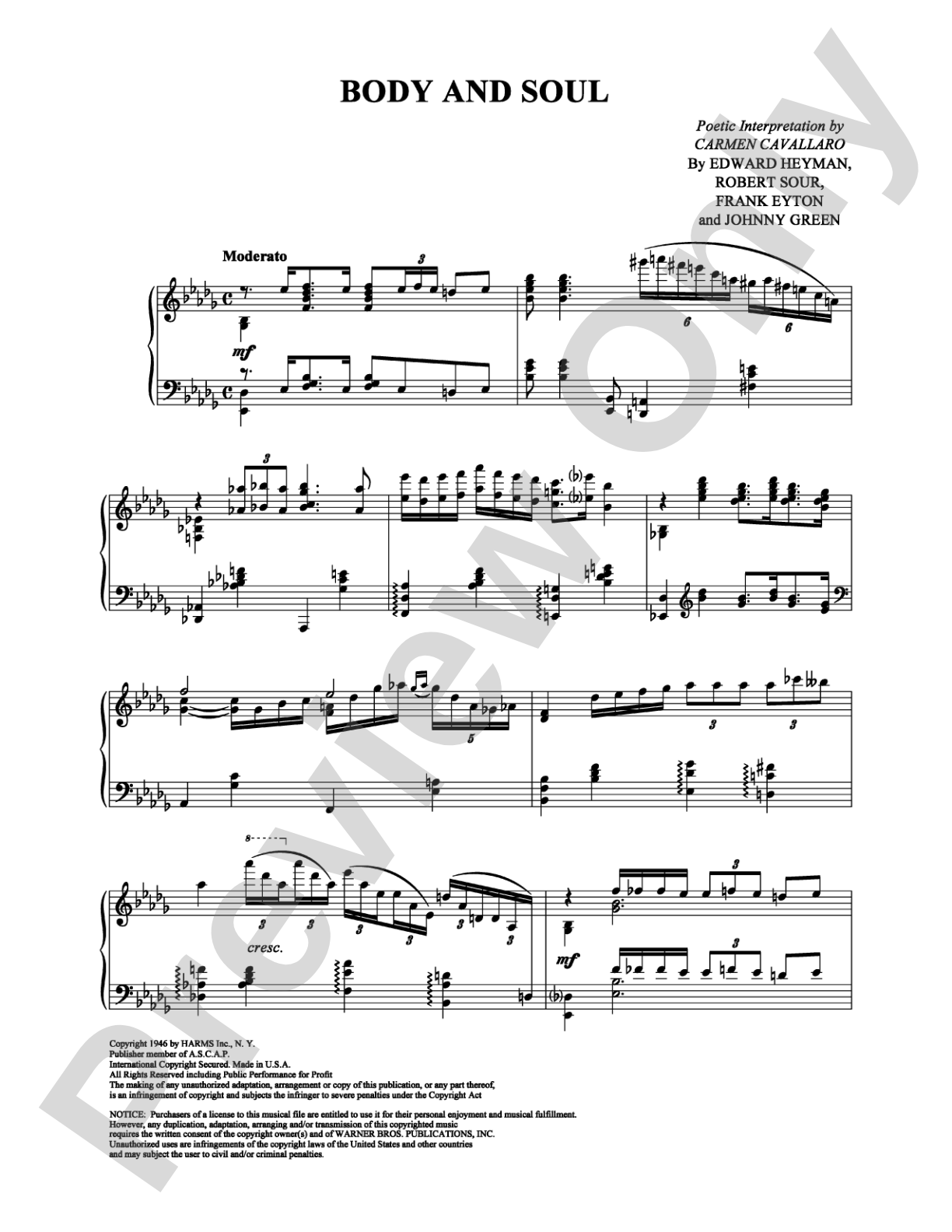 Body and Soul: Piano Digital Sheet Music