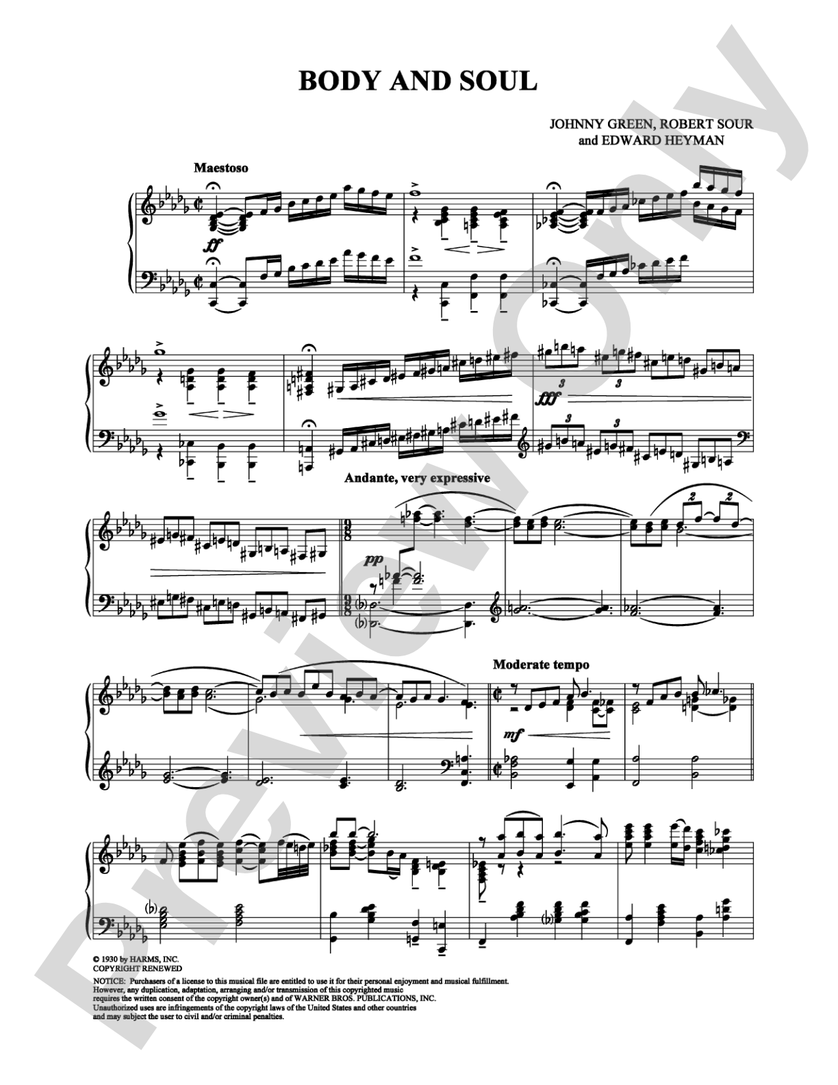 Body and Soul: Piano Digital Sheet Music