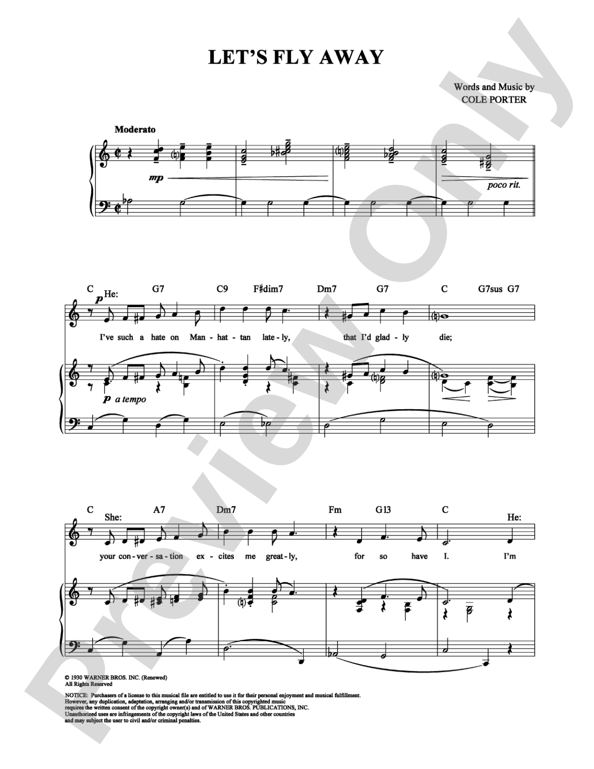 Let's Fly Away: Piano/Vocal/Chords Digital Sheet Music