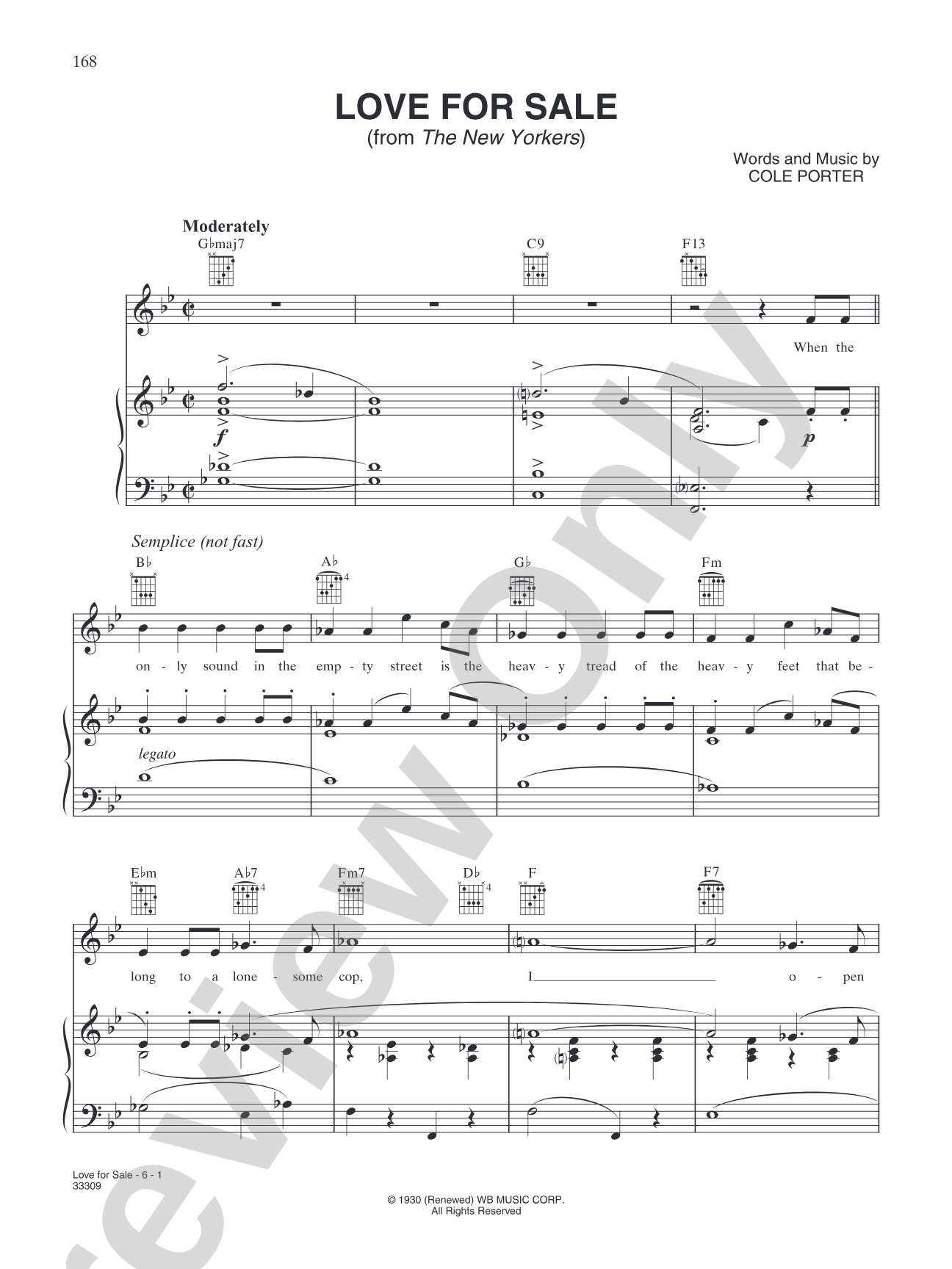 Love for Sale (from "The New Yorkers"): Piano/Vocal/Chords