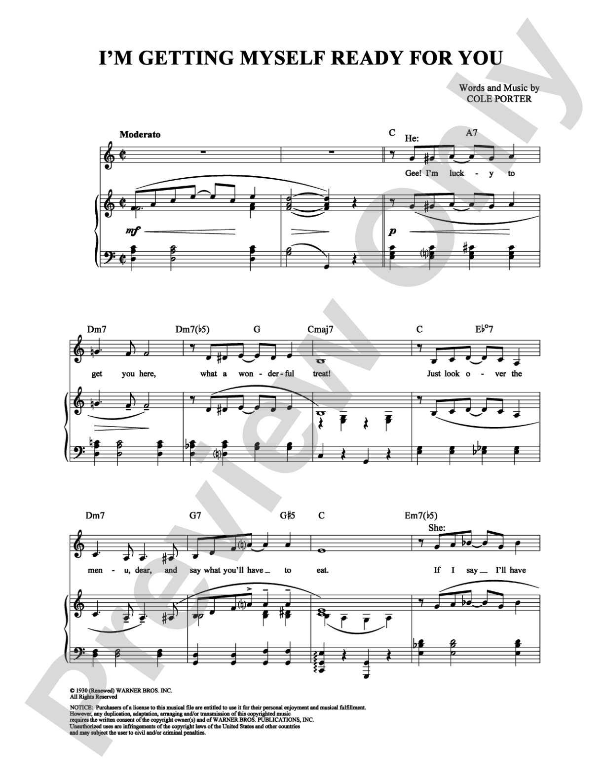 I'm Getting Myself Ready for You: Piano/Vocal/Chords Digital Sheet Music