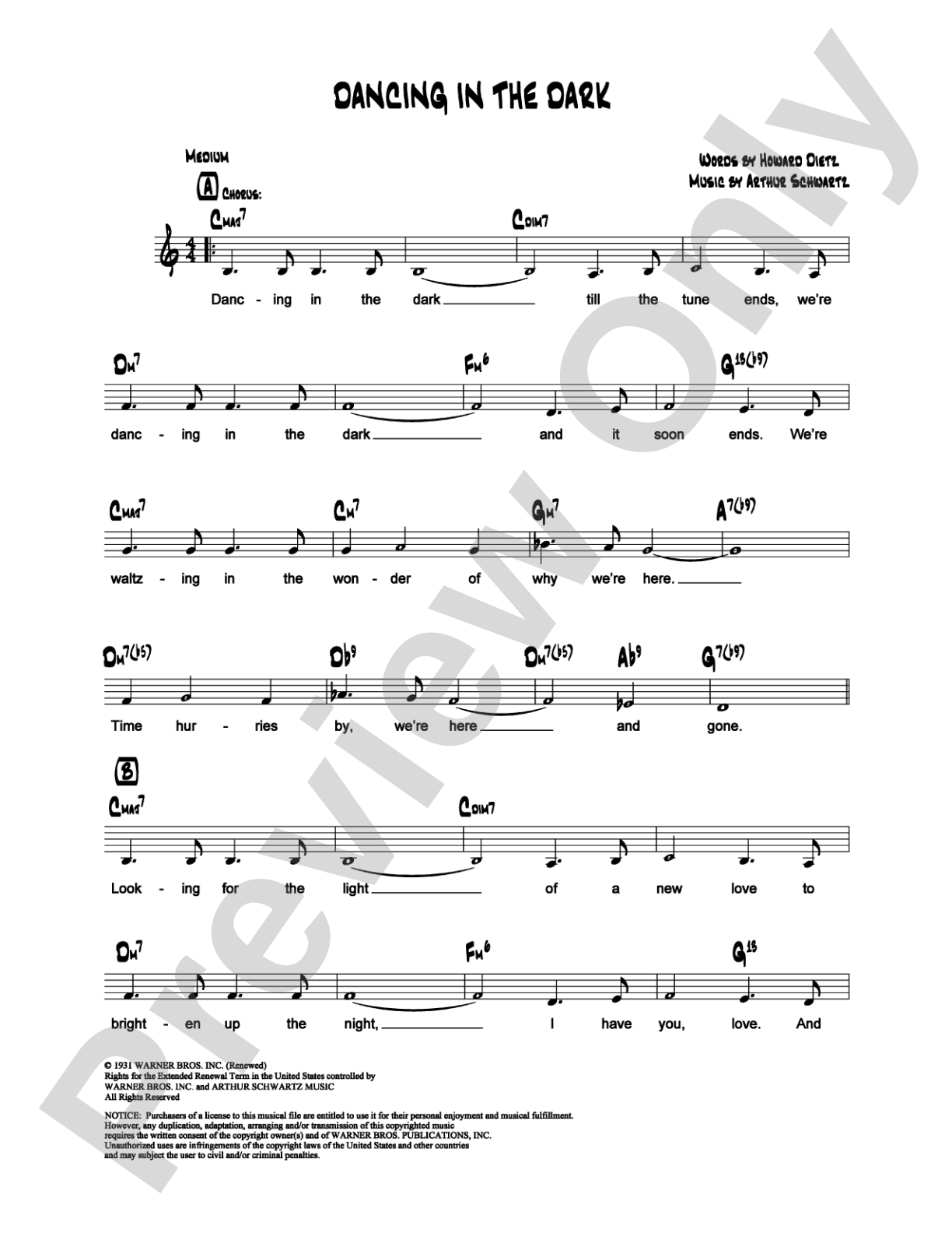 Dancing in the Dark: Lead Sheet Digital Sheet Music
