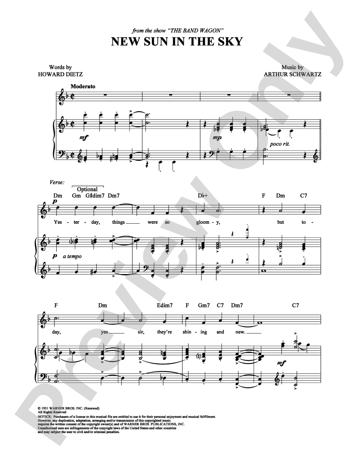New Sun in the Sky: Piano/Vocal/Chords Digital Sheet Music