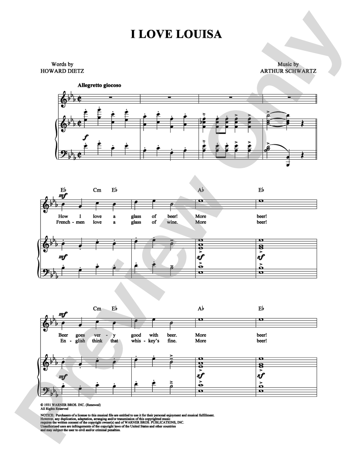 I Love Louisa: Piano/Vocal/Chords Digital Sheet Music