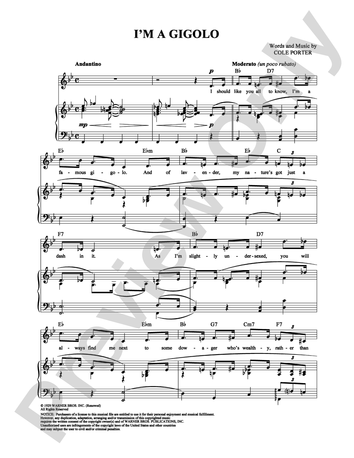 I'm a Gigolo: Piano/Vocal/Chords Digital Sheet Music