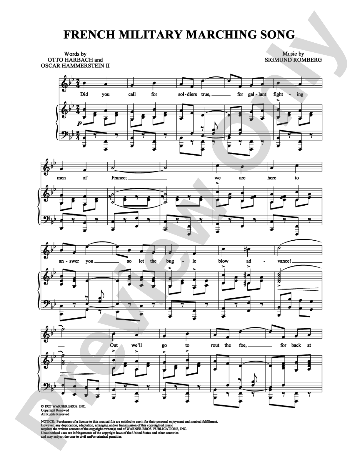 French Military Marching Song: Piano/Vocal/Chords Digital Sheet Music