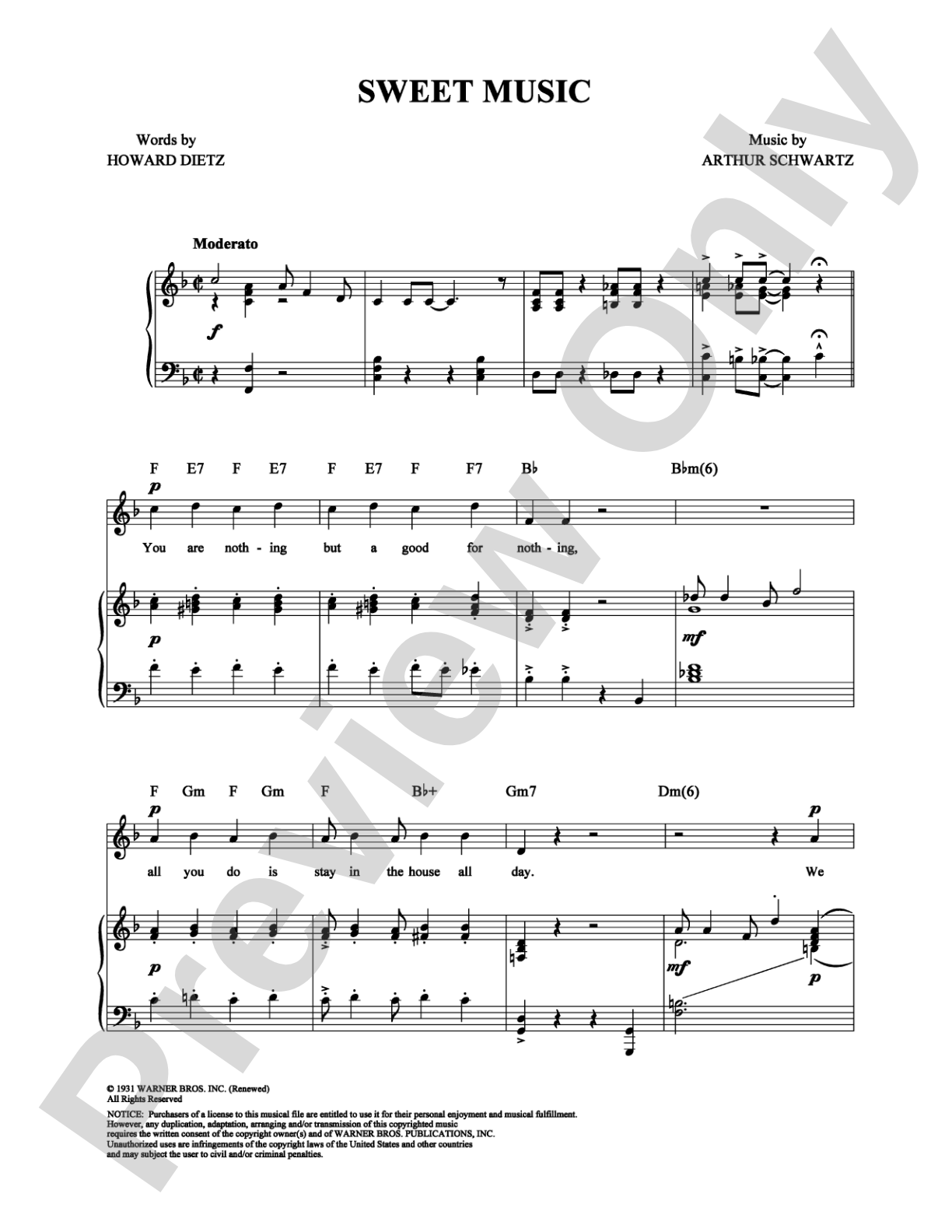 Sweet Music: Piano/Vocal/Chords Digital Sheet Music