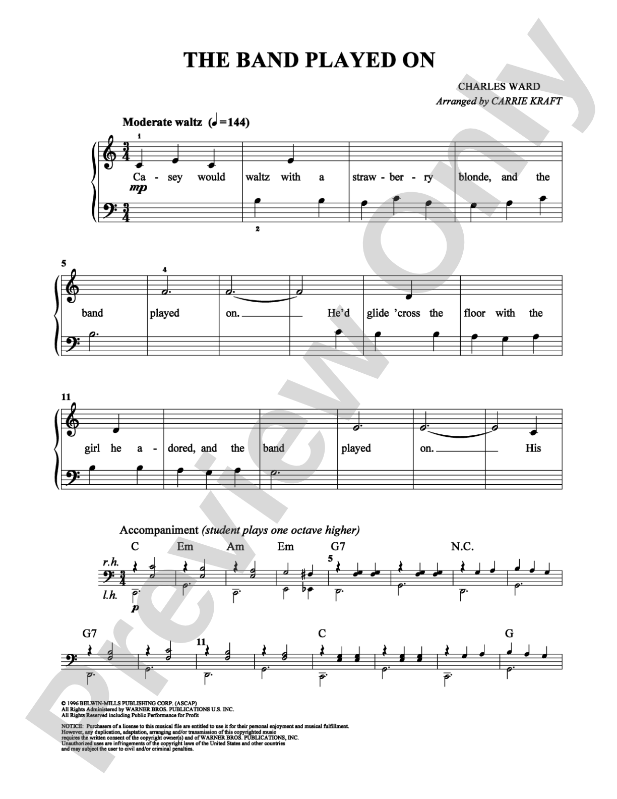 The Band Played On: Easy Piano Digital Sheet Music