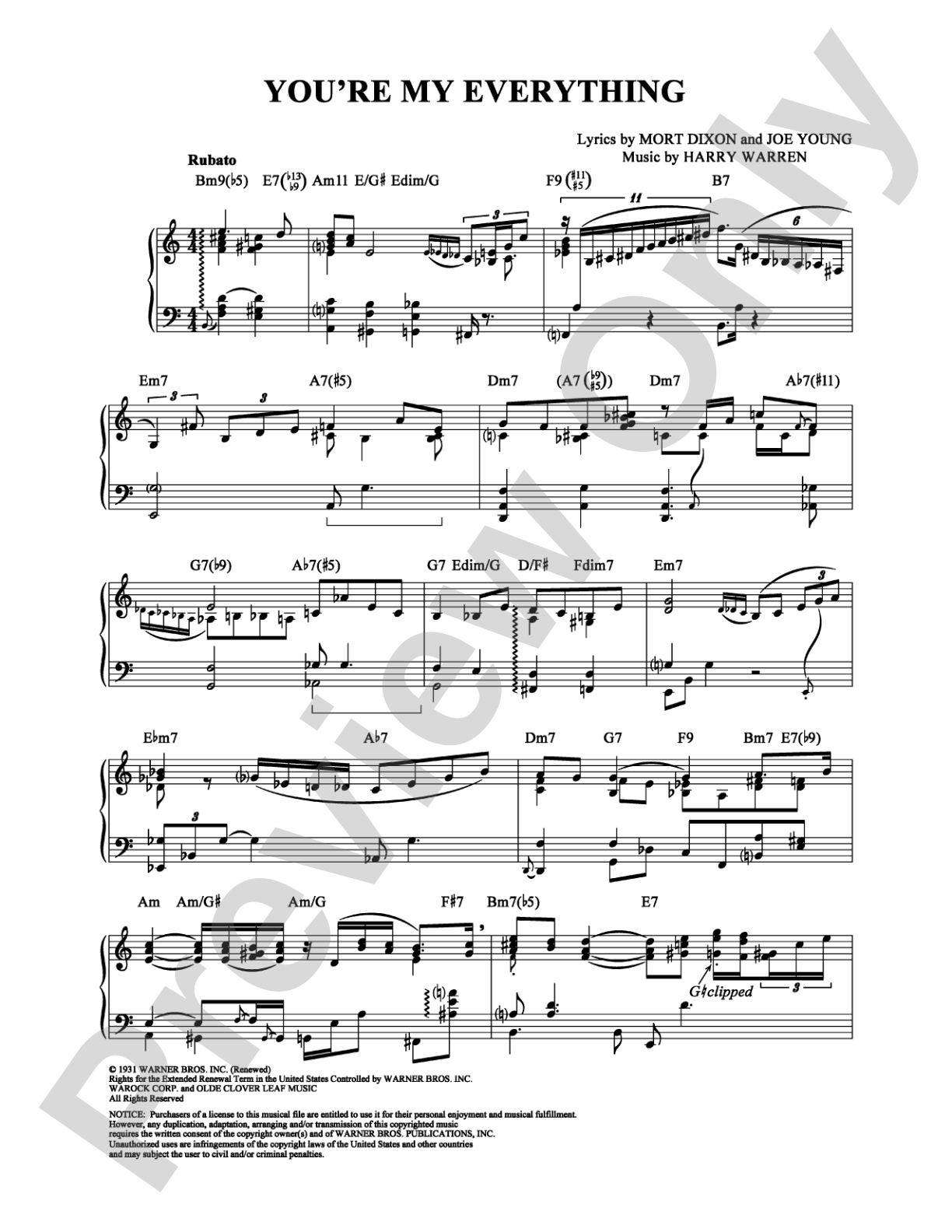 You're My Everything: Piano Digital Sheet Music