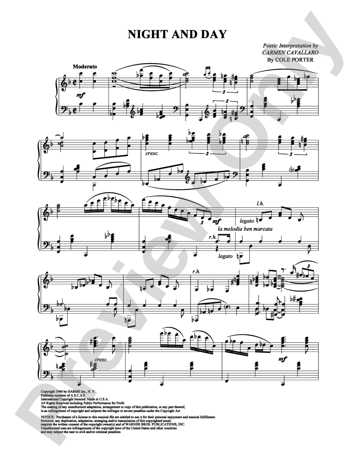 Night and Day: Piano Digital Sheet Music