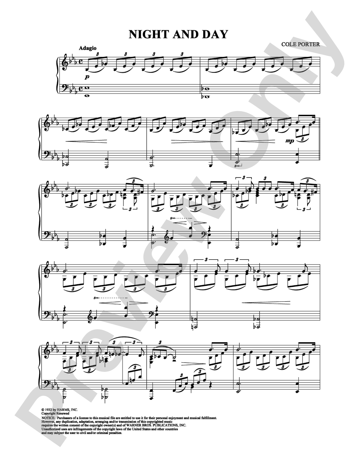 Night and Day: Piano Digital Sheet Music