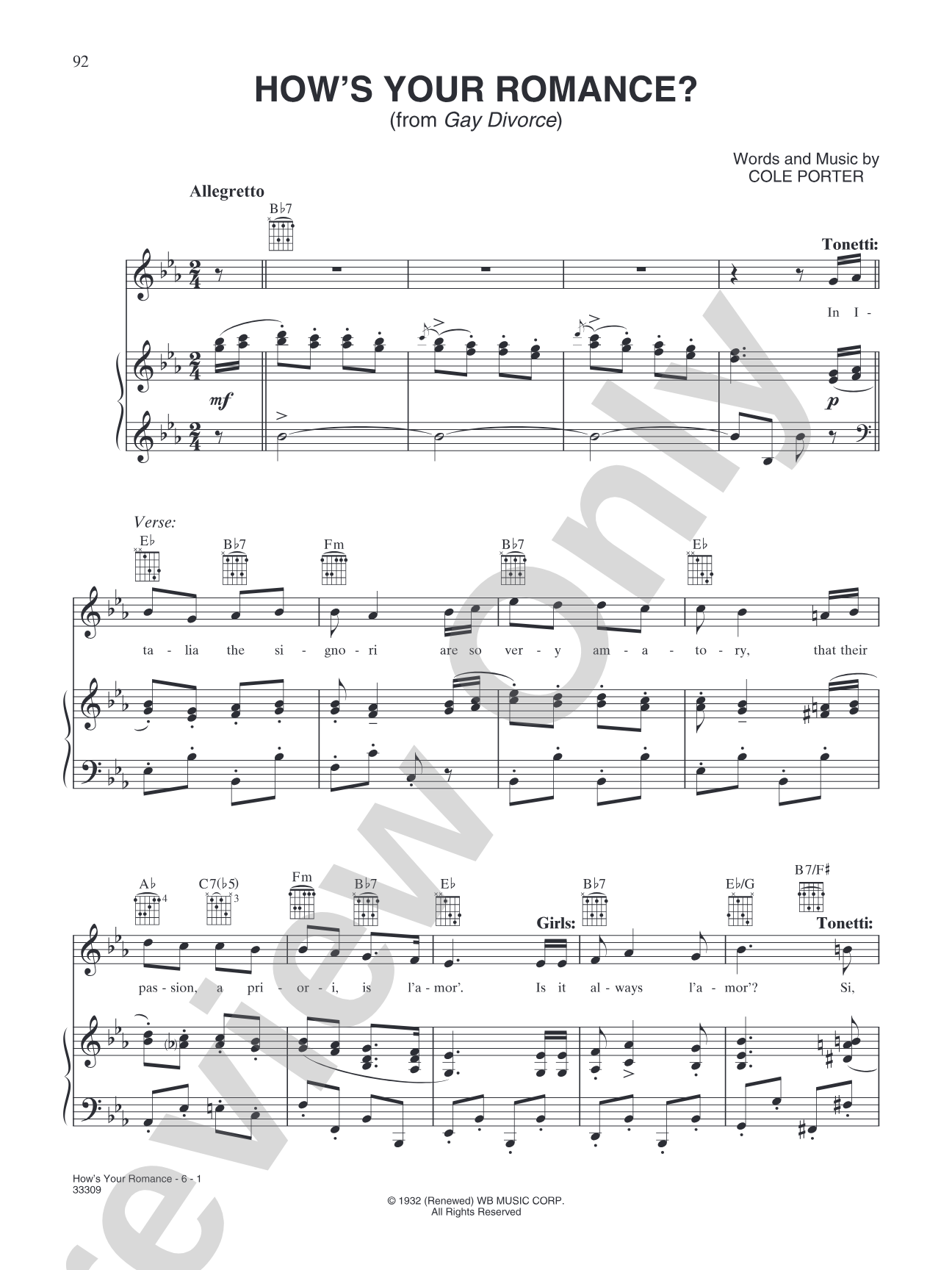 How's Your Romance (from "Gay Divorce"): Piano/Vocal/Chords