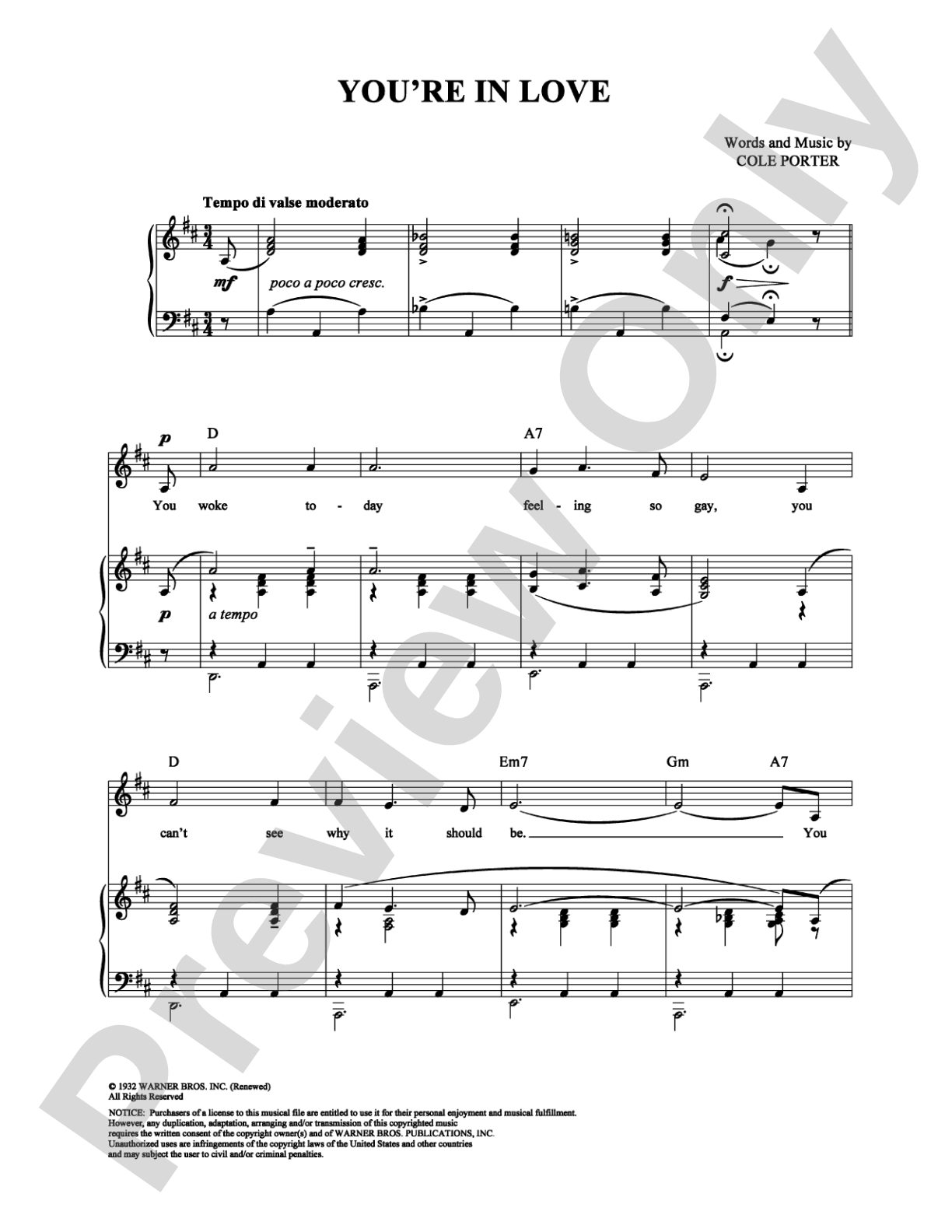 You're in Love: Piano/Vocal/Chords Digital Sheet Music