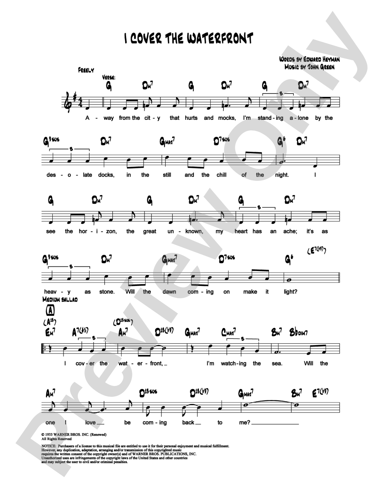 I Cover the Waterfront: Lead Sheet Digital Sheet Music