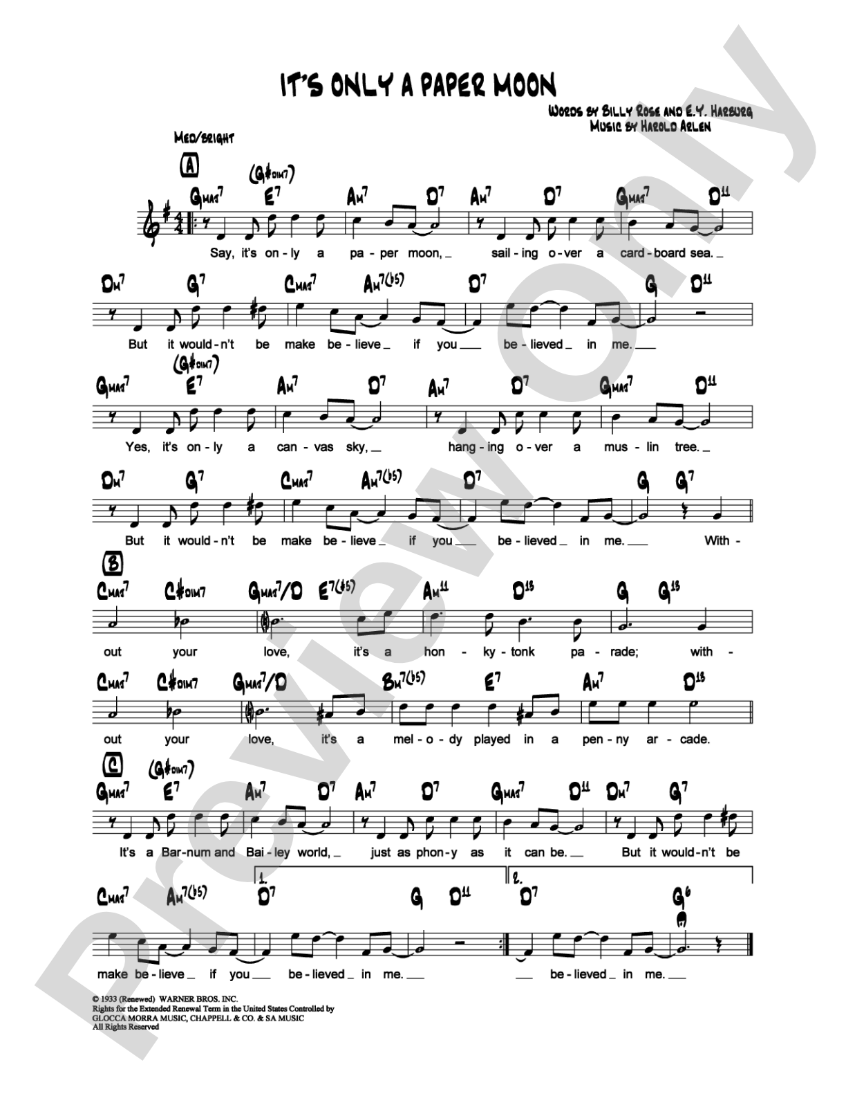 It's Only a Paper Moon: Lead Sheet Digital Sheet Music
