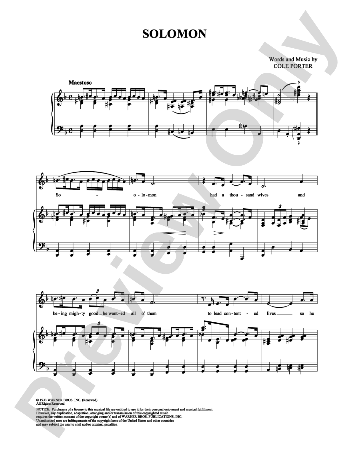Solomon: Piano/Vocal/Chords Digital Sheet Music