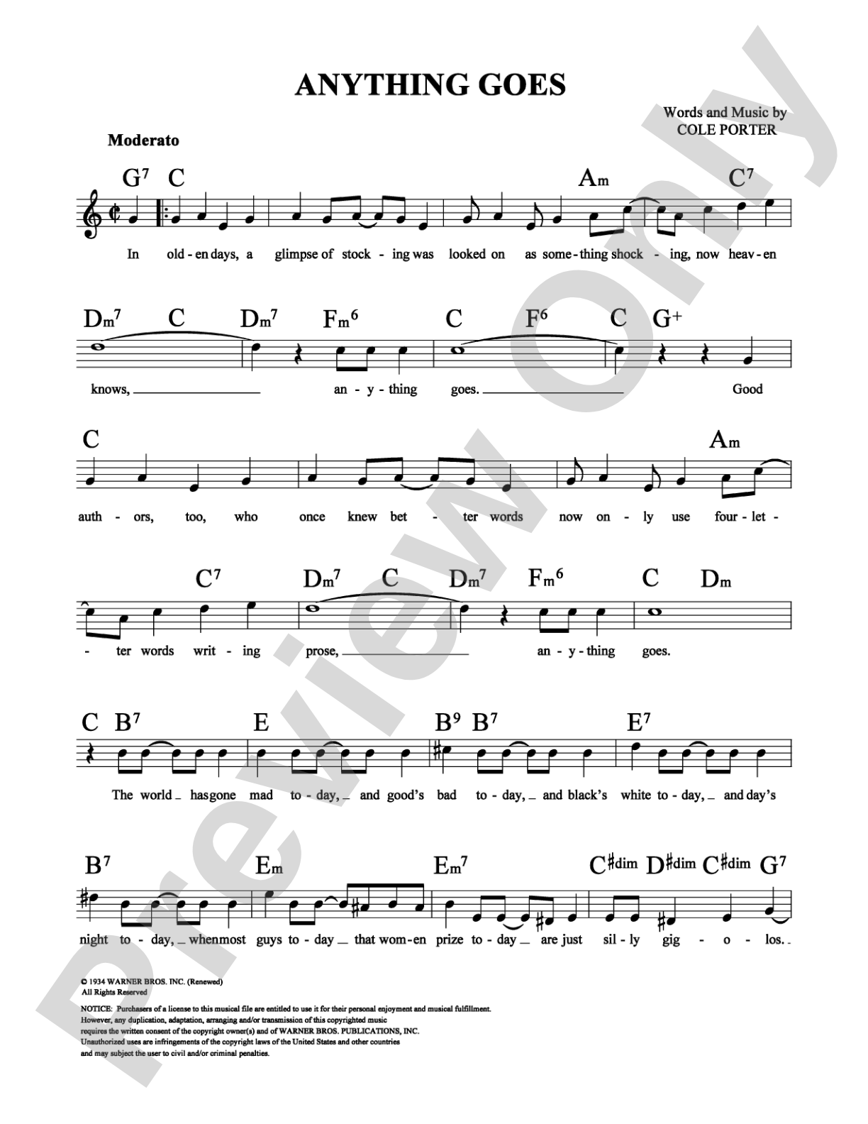 Anything Goes: Lead Sheet Digital Sheet Music